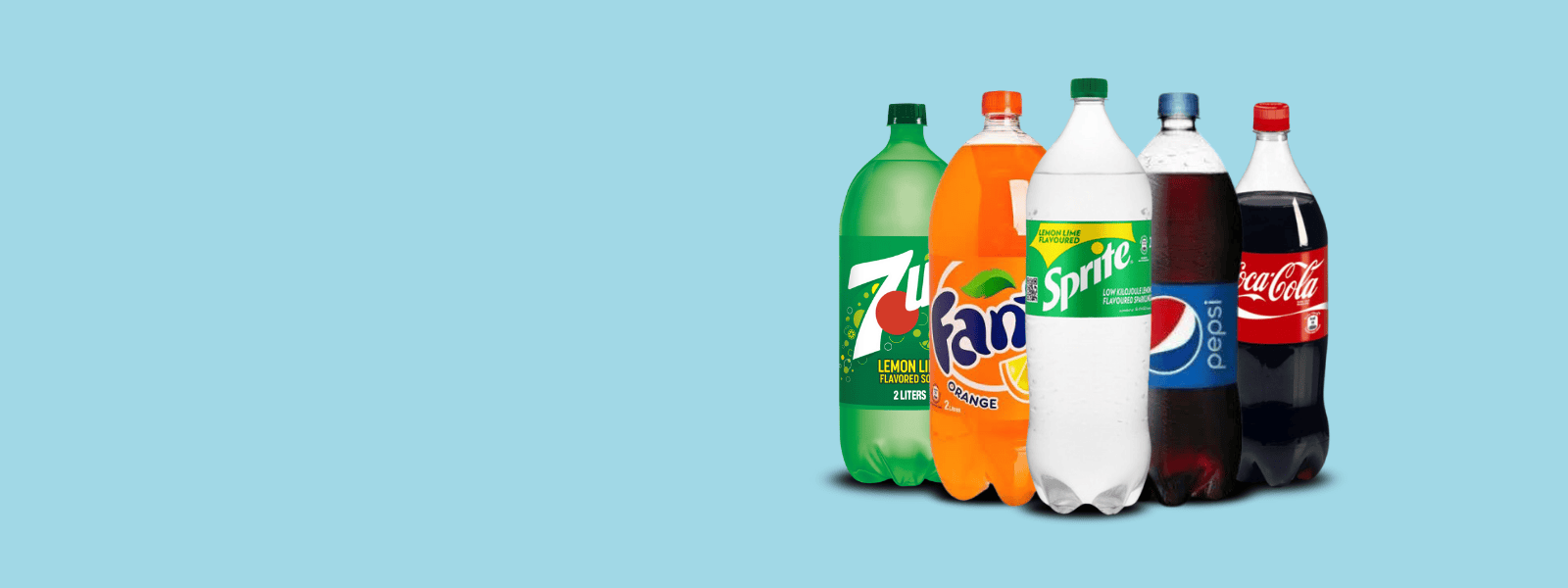 Assorted soft drinks presented in beautifully colored bottles, offering a refreshing variety of flavors.